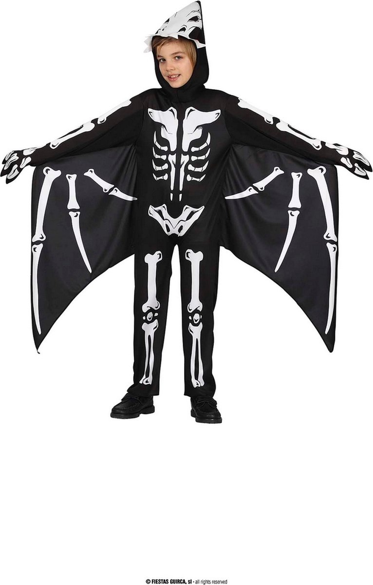 Guirca - Spook & Skelet Kostuum - Stervende Graatmagere Dino Kind Kostuum - Zwart / Wit - 3 - 4 jaar - Halloween - Verkleedkleding