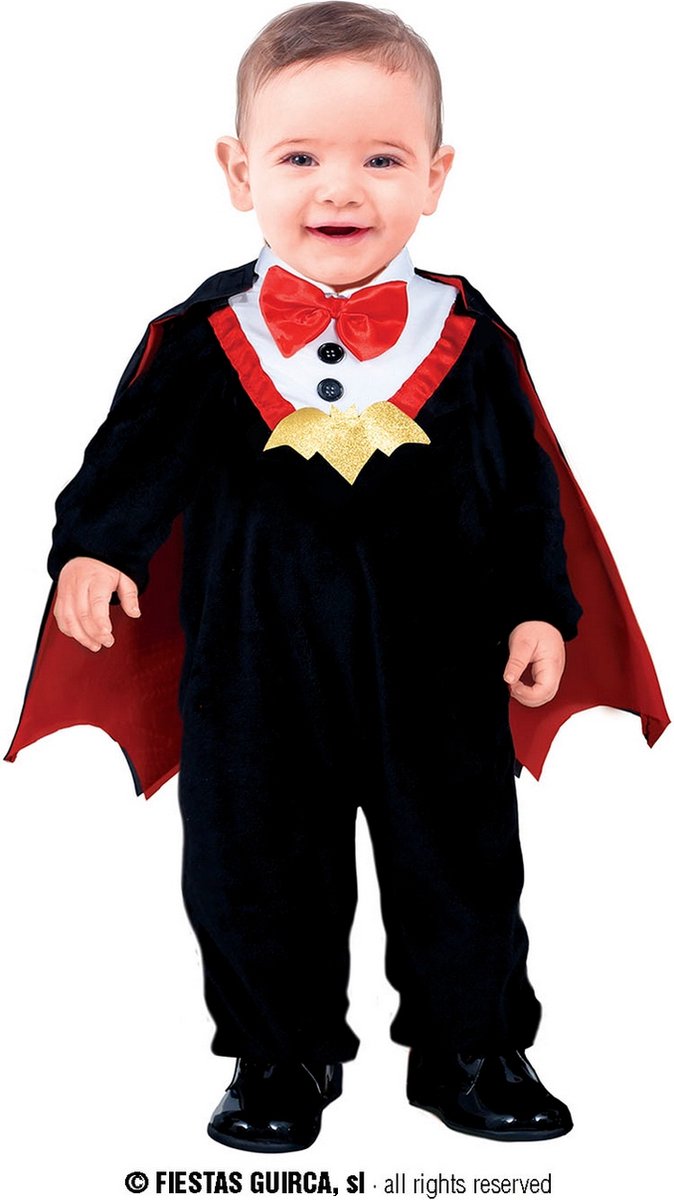 Guirca - Vampier & Dracula Kostuum - Kleine Vastbijter Vincent Vampier - Jongen - Zwart - 12 - 18 maanden - Halloween - Verkleedkleding