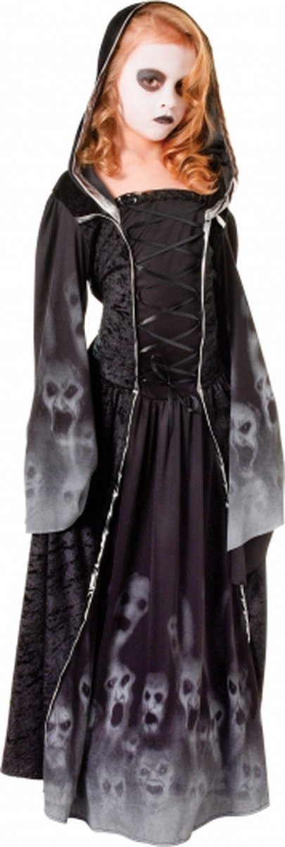 Halloween verkleed jurk - Gothic zombie - zwart/grijs - voor kinderen - carnaval kostuum 140