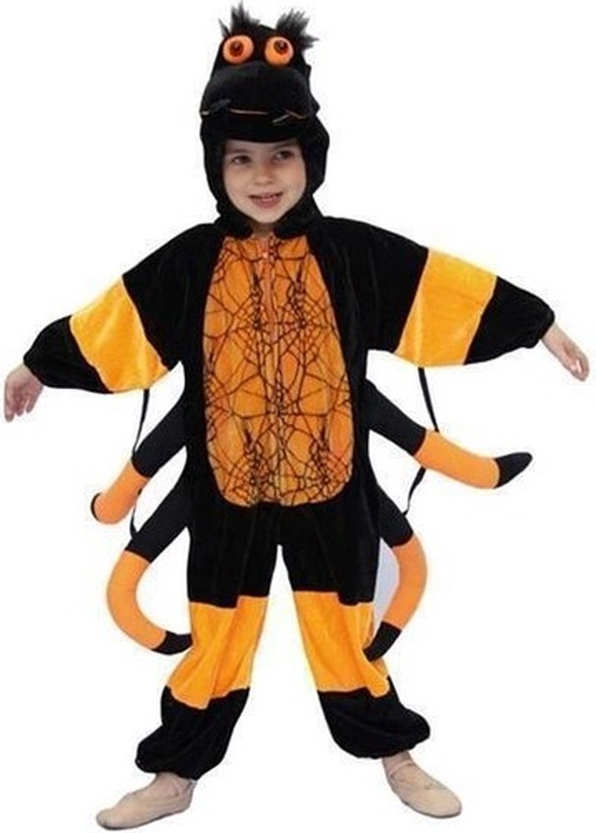 Halloween verkleedkleding dierenpak Spinnenpak - voor Kinderen - zwart/oranje - carnaval 104