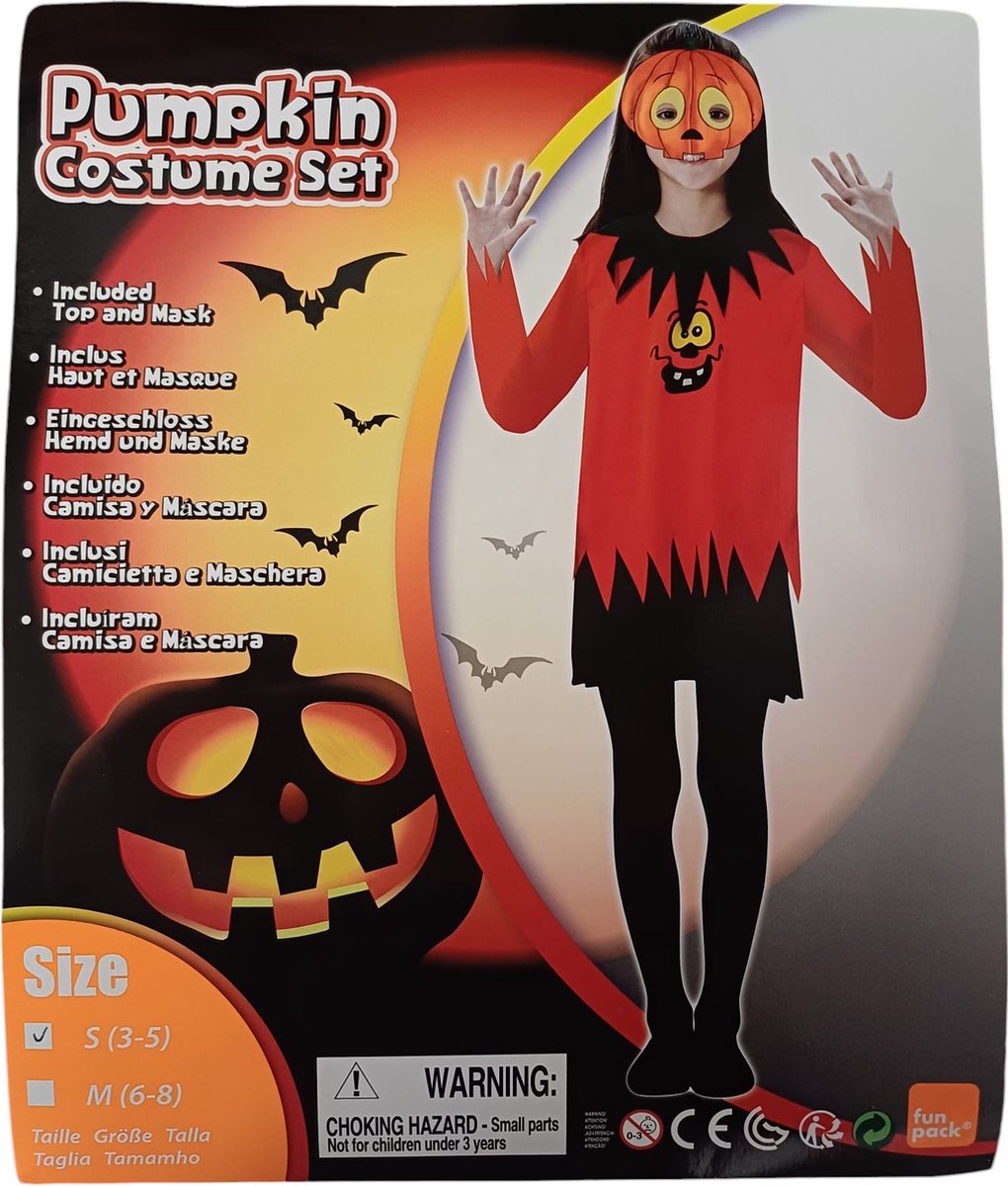 Halloween verkleedpakje POMPOEN kids met masker - Size S ( 3-5 )