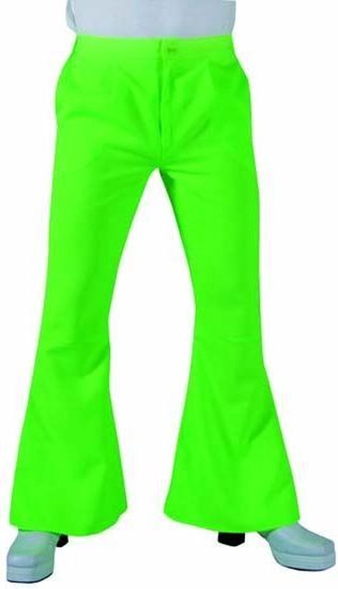 Hippie disco broek fluor groen man - Maatkeuze: Maat 50/52