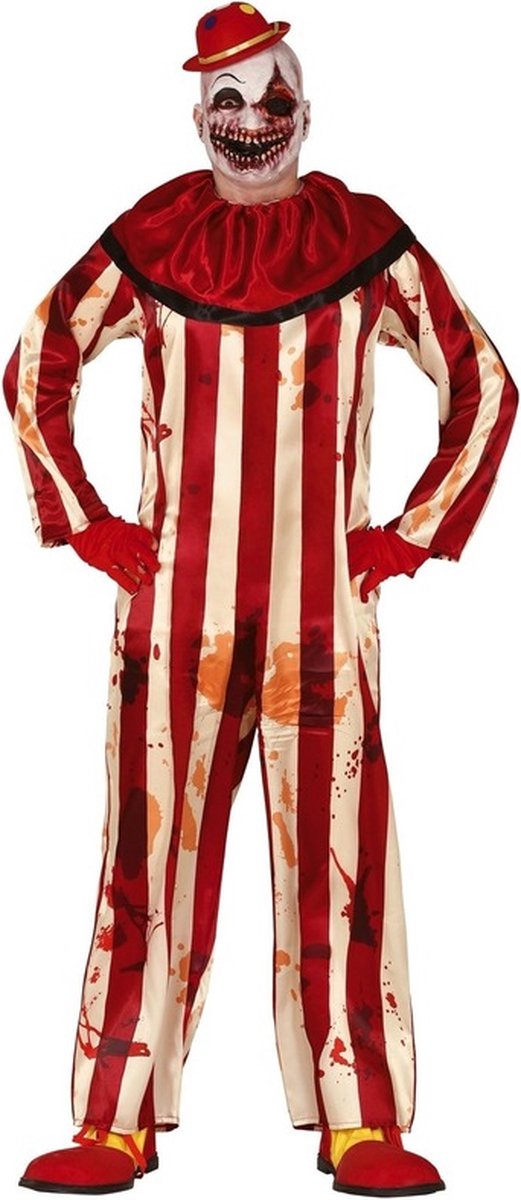 Horror clown Billy verkleed kostuum rood/wit voor heren - Killer clownspak - Halloween verkleedkleding 48/50