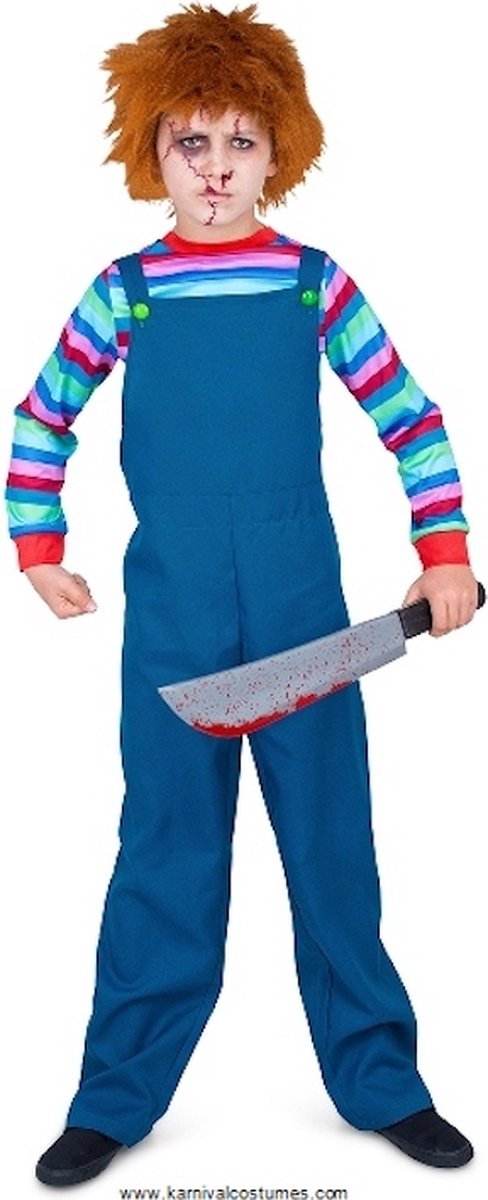 Karnival Costumes Chucky Kostuum Kinderen Halloween Kostuum Kinderen voor Carnaval Carnavalskleding Kind - Blauw - Polyester - 7-8 Jaar - 2-Delig Top/Tuinbroek