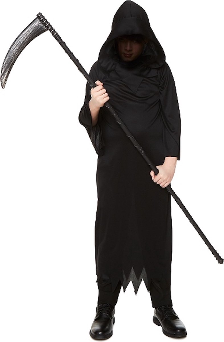 Karnival Costumes Magere Hein Reaper Kostuum Kinderen Halloween Kostuum voor Kinderen Carnaval Carnavalskleding Kind - Zwart - Polyester - 5-6 Jaar - 1-Delig Gewaad met Capuchon