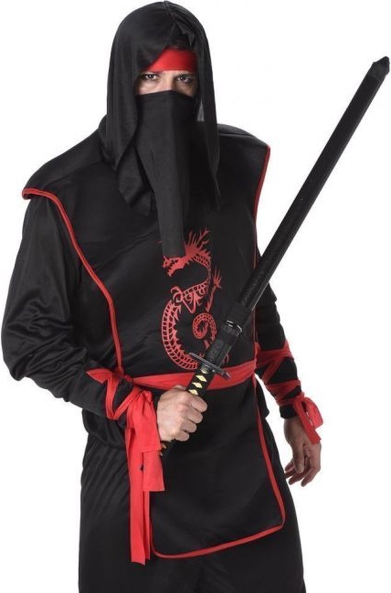 Karnival Costumes Verkleedpak Ninja Heren Carnavalskleding Heren Carnaval - Polyester - Zwart - Maat S - 4-Delig Hoofddeksel/Top/Broek/Sjaal