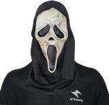 MCBOSON - Verkleedkleding - Scream masker - Scream Halloween Masker met Capuchon voor bij Halloween Kostuum Volwassenen - Plastic - Creme/Wit - Halloween Maskers Volwassenen - Enge Maskers - Ghostface Masker - Halloween Masker