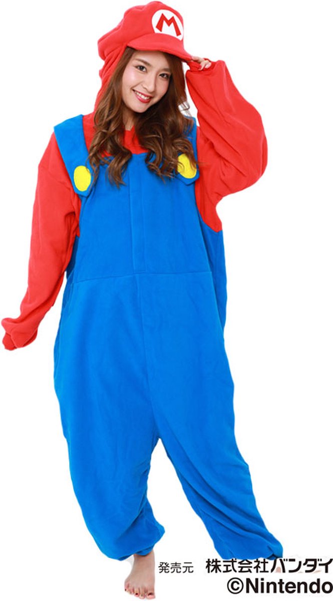 Mario Onesie Pak Kostuum Outfit Huispak Jumpsuit Verkleedpak - (Nintendo - Super Mario) Premium Verkleedkleding - Halloween & Carnaval - SAZAC - Kinderen & Volwassenen - Onesize (155-182) cm)