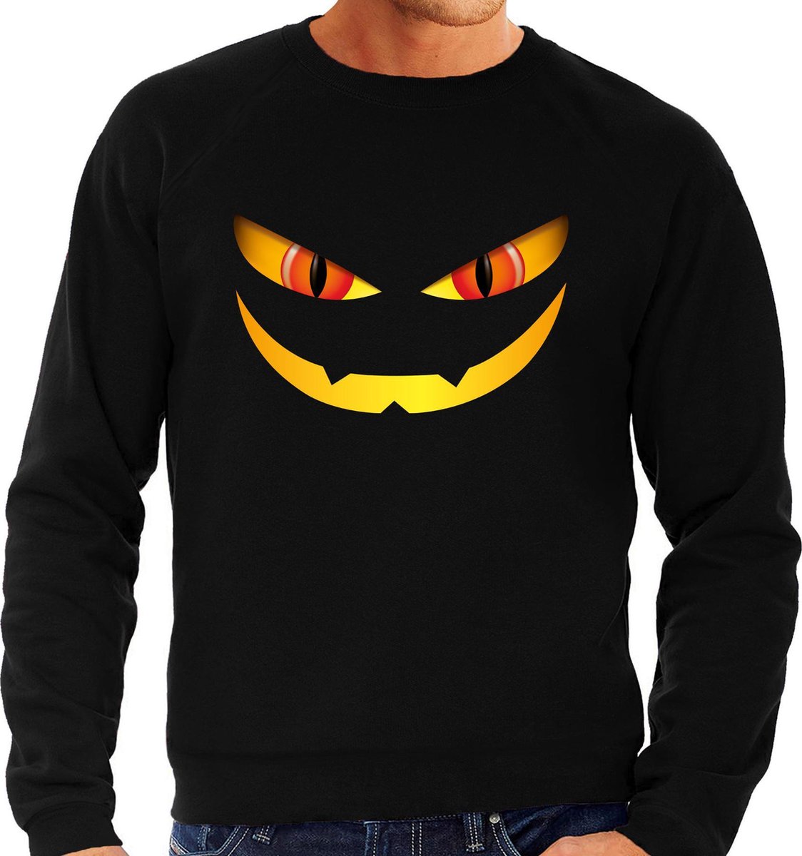 Monster gezicht halloween verkleed sweater zwart voor heren - horror trui / kleding / kostuum XL