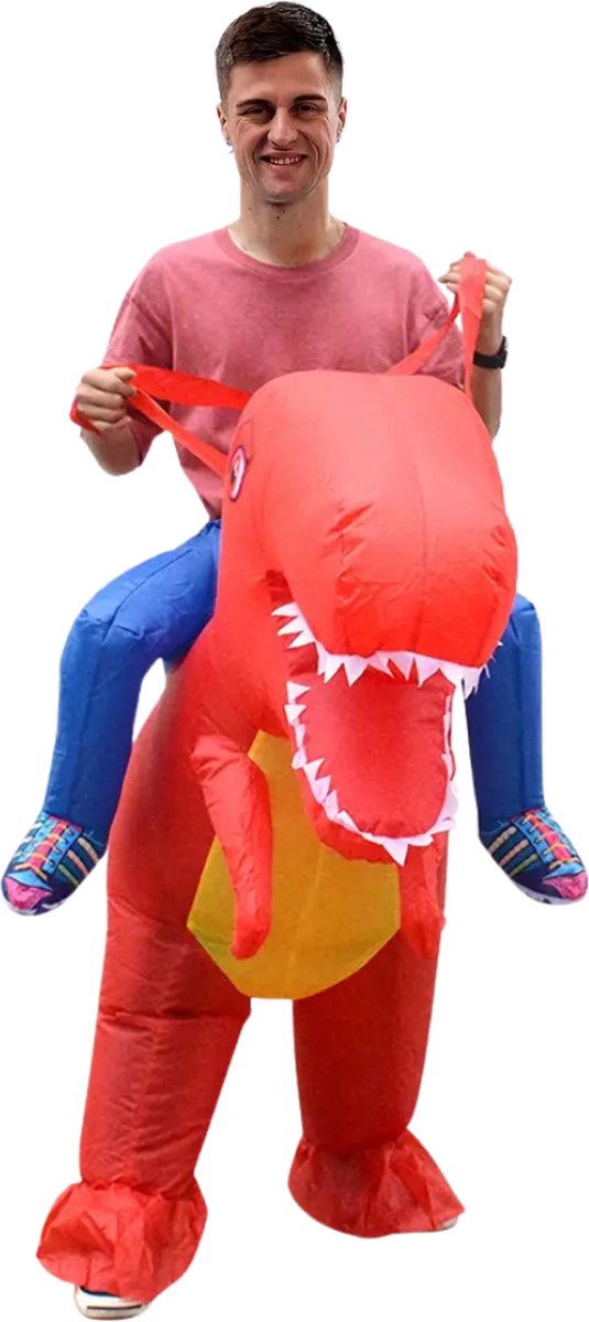 Nivard Dino Pak - Kostuum - Opblaasbaar - Dinosaurus - Opblaas - Halloween - Carnavalskleding - Heren - Dames - Volwassenen - Rood