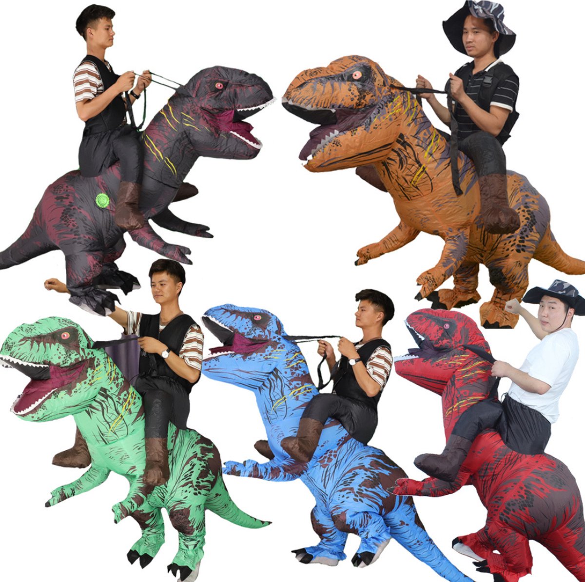 Nivard Dino Pak - Kostuum - Opblaasbaar - Dinosaurus - Opblaas - Halloween - Carnavalskleding - Heren - Dames - Volwassenen - T-Rex - Blauw