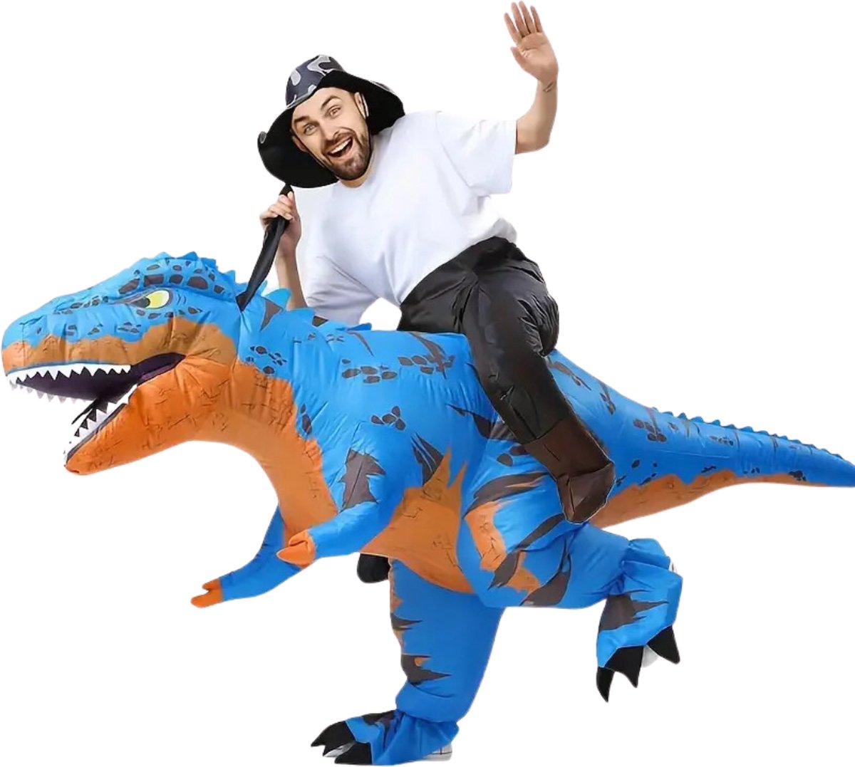 Nivard Dino Pak - Kostuum - Opblaasbaar - Dinosaurus - Opblaas - Halloween - Carnavalskleding - Heren - Dames - Volwassenen - T rex - Blauw