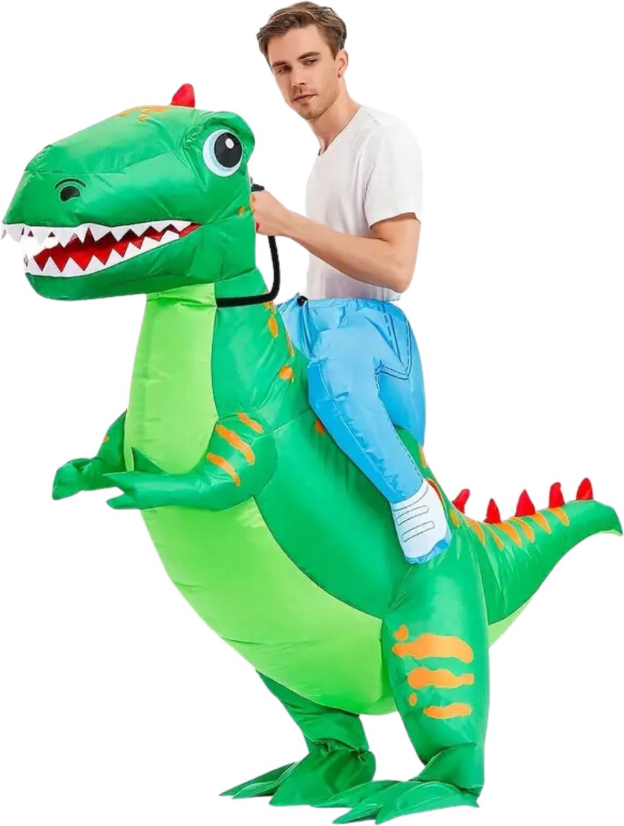 Nivard Dino Pak - Kostuum - Opblaasbaar - Dinosaurus - Opblaas - Halloween - Carnavalskleding - Heren - Dames - Volwassenen - T rex - Groen