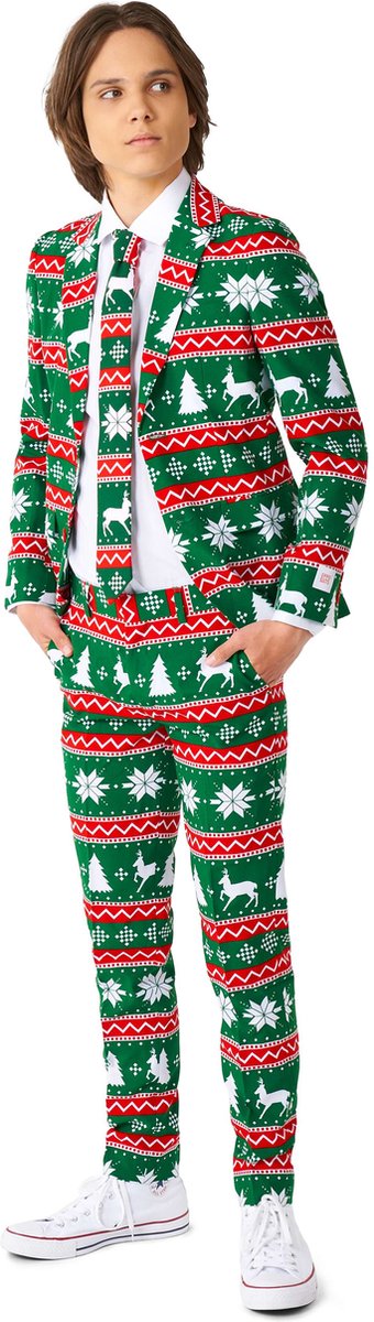 OppoSuits Festive Green - Tiener Kerstpak - Kerst Outfit - Jongens - Kerst - Groen - Maat EU134/140