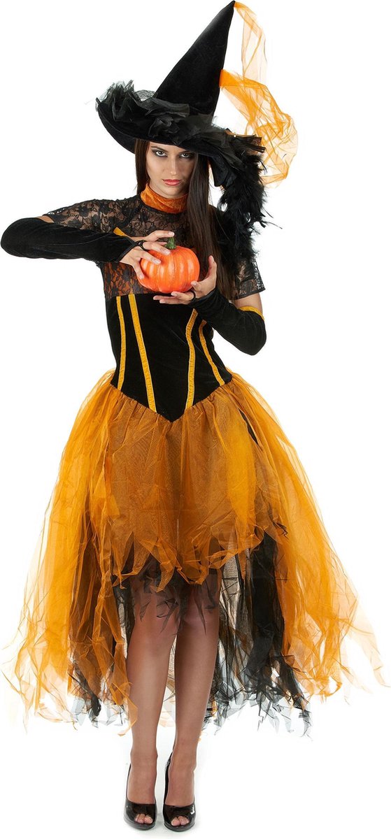 Oranje heksen outfit voor dames Halloween - Verkleedkleding Maat 36 - 38