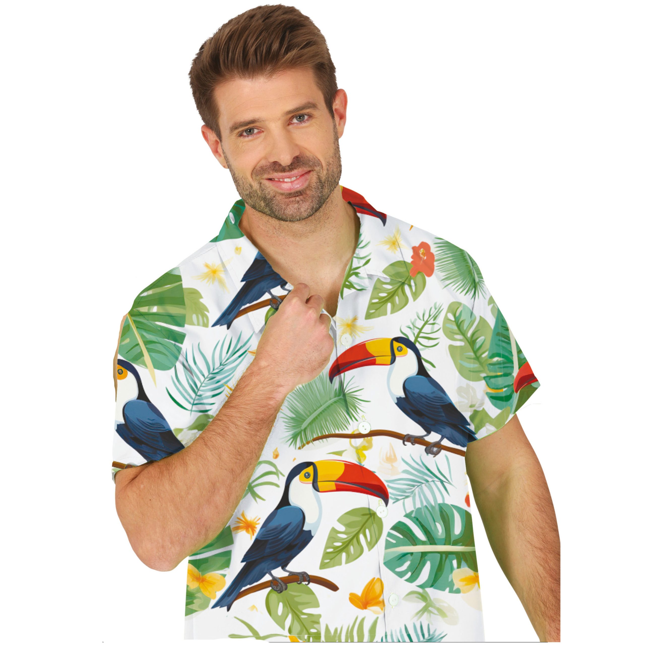 Partychimp Tropical party Hawaii blouse heren - toekan - groen - carnaval/themafeest - Hawaii L -