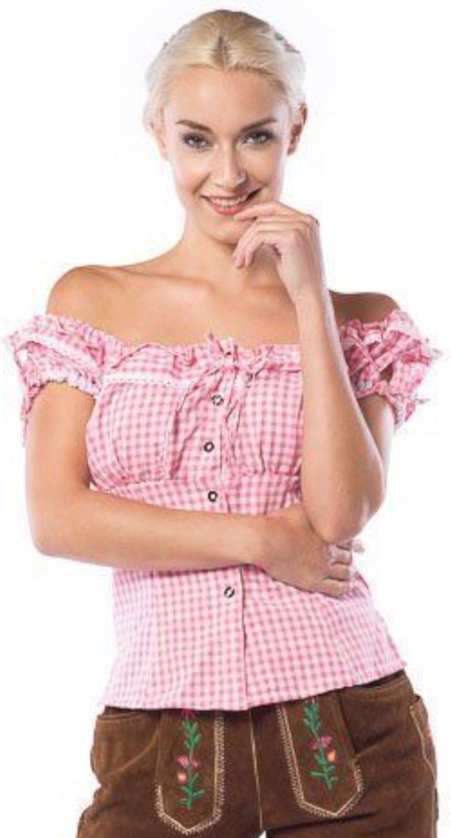 Partyxclusive Sexy Oktoberfest Blouse Dames Liesl Oktoberfest Dames Carnavalskleding Dames Carnaval Kostuum Dames - Polyester - Roze/Wit - Maat S/36