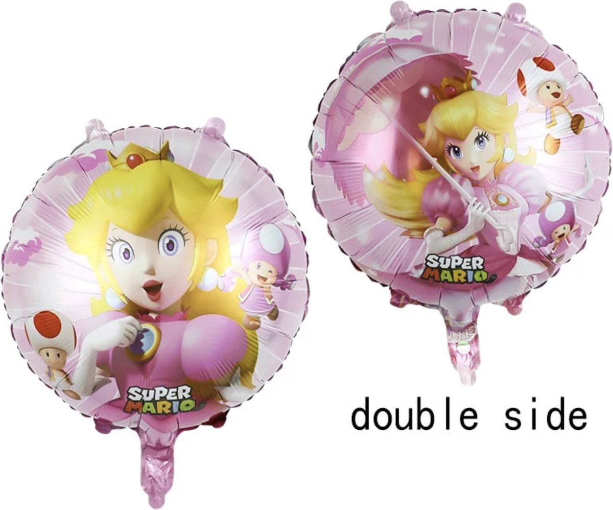 Peach folieballon Tweezijdig - Super Mario - Roze - Feest - Prinses - Versiering - Thema