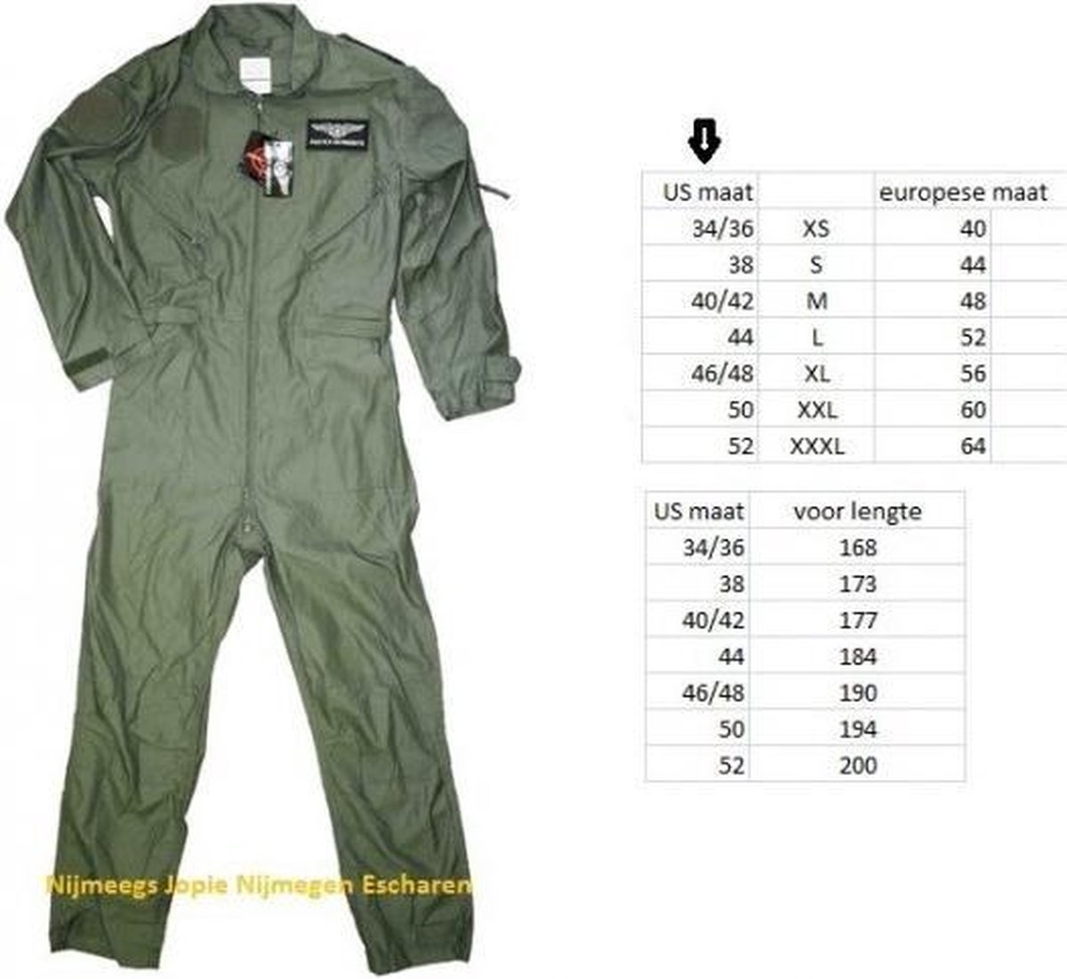 Piloten verkleed overall voor volwassenen - groen - carnaval - gevecht piloot - luchtmacht kostuum L