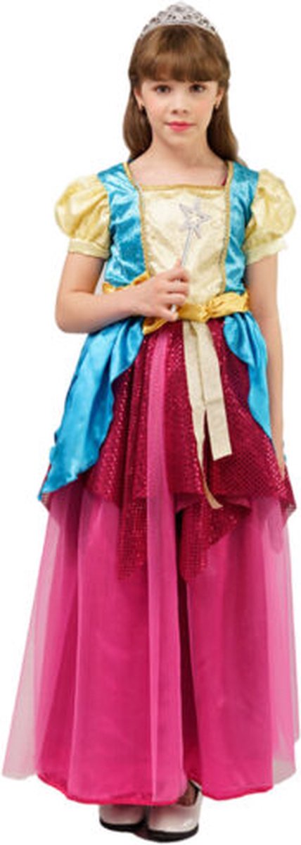 Prinsessenjurk meisje - 3-in-1 - Geel-Blauw-Roze - Carnavalskleding meisjes - Carnavalskleding kinderen - 7 tot 9 jaar