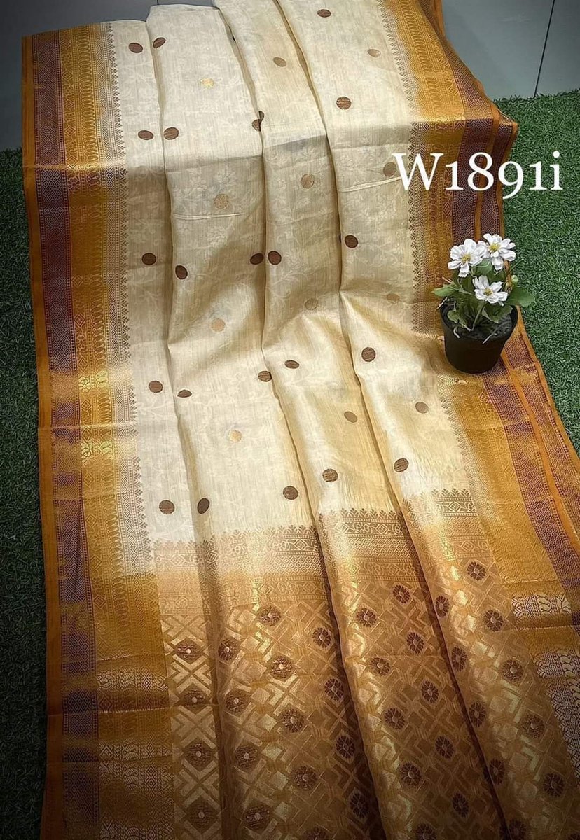 RAW SILK SAREE (Non pre pleated ) WITH UNSTITCHED BLOUSE , SMALL THREAD WEAVING AND ZARI BUTTA WORK ALL OVER