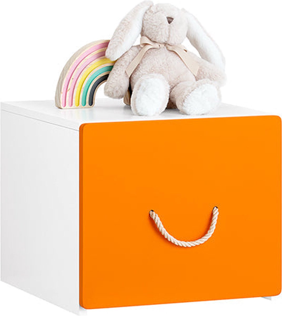 Rootz Speelgoedkist met Wielen - Speelgoedkist met Deksel - Opbergdoos voor Kinderen - Verplaatsbaar en Stevig - Oranje Wit - 40cm x 35cm x 40cm