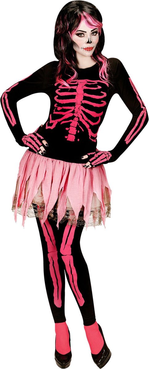 Roze skelet Halloween kostuum voor dames - Verkleedkleding - Large