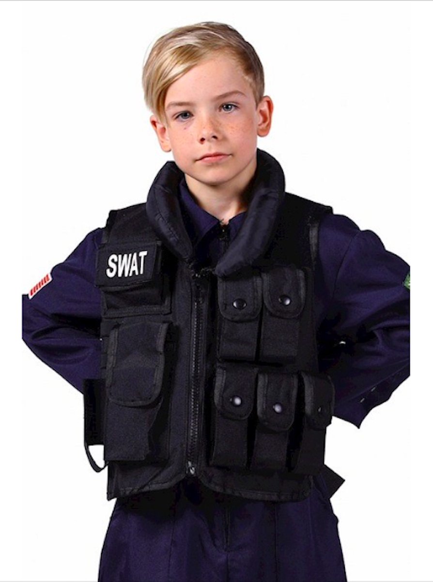 SWAT Vest Kinderen - Luxe Met SWAT Tekst - Politie Vest - Zwart - One Size Verstelbaar