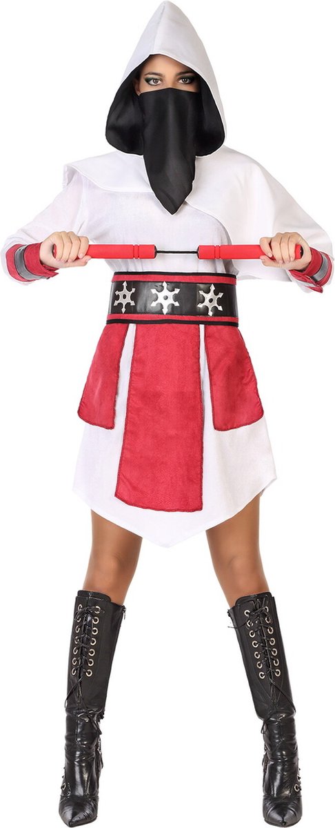 Samurai Ninja Outfit Dames Wit/Rood - Maat M-L