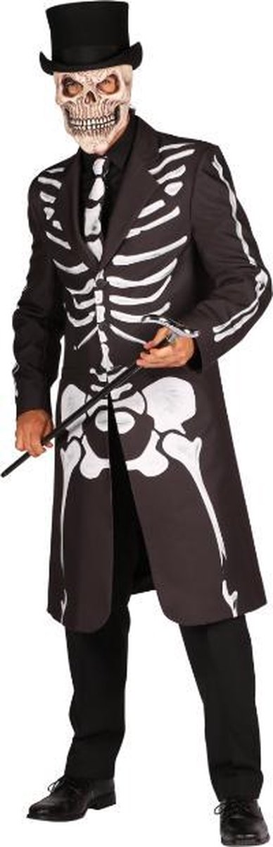 Skelet Jas Heren - Inclusief Stropdas - Halloween Kostuum Mannen - Zwart - Maat M