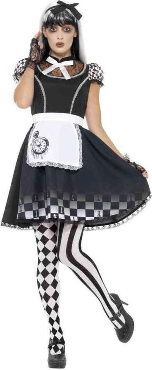 Smiffy's - Alice In Wonderland Kostuum - Gotische Alice In Wonderland - Vrouw - Zwart, Zwart / Wit - Large - Halloween - Verkleedkleding