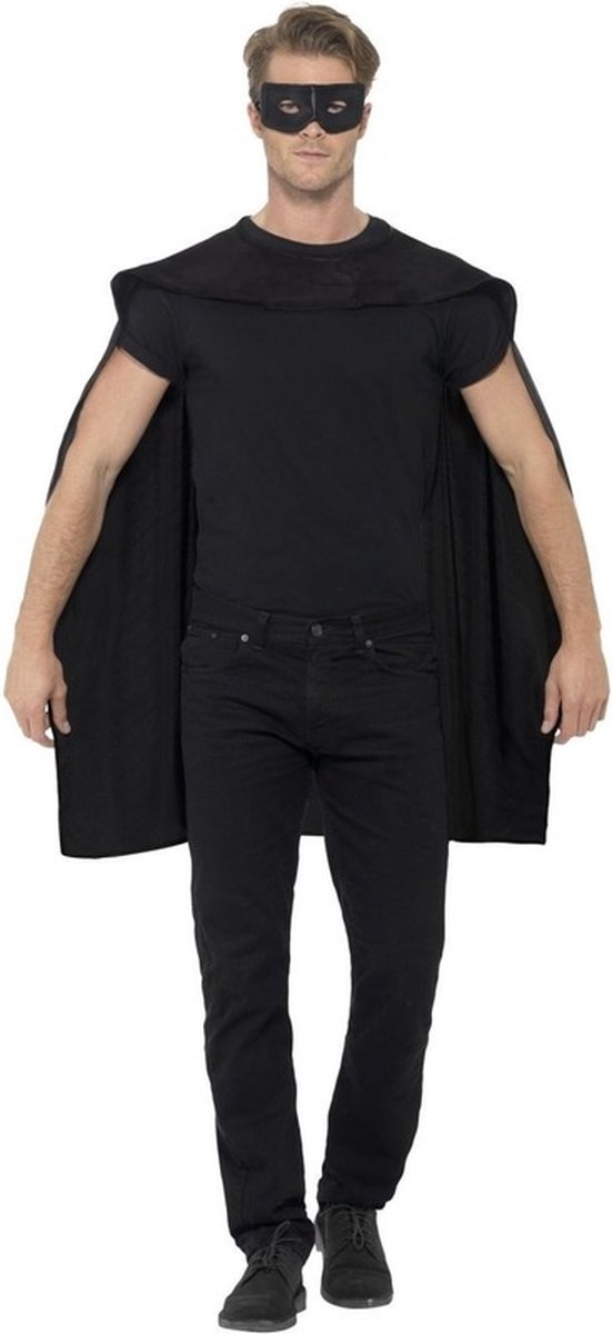 Smiffys Cape met oogmasker - verkleed kleding - voor volwassenen - zwart - 100 cm - superheld - one size