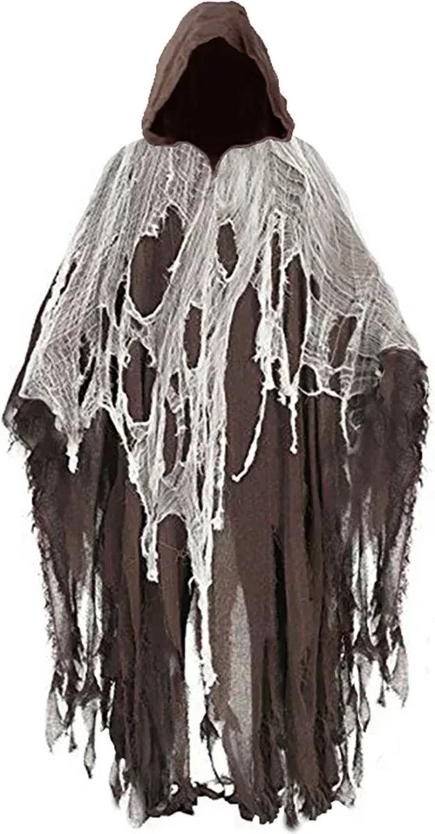 SteeFly® Halloween Geest kostuum 155cm hoog (schouderlengte) - Horror Zombie Tattered Hooded Capes - Unisex - One size Bruin