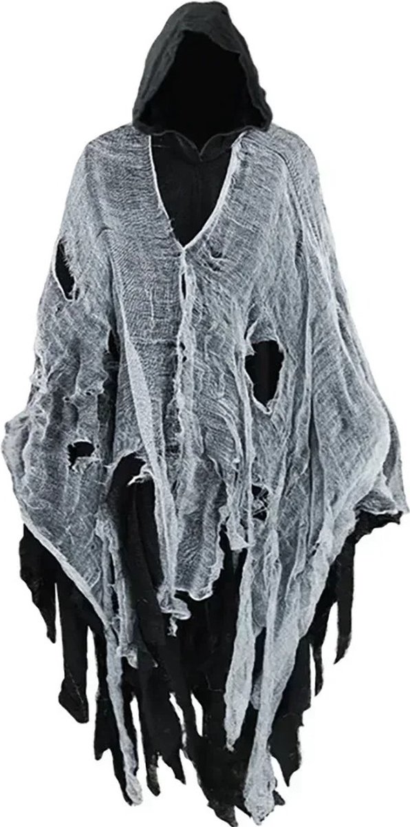 SteeFly® Halloween Geest kostuum 155cm hoog (schouderlengte) - Horror Zombie Tattered Hooded Capes - Unisex - One size Zwart