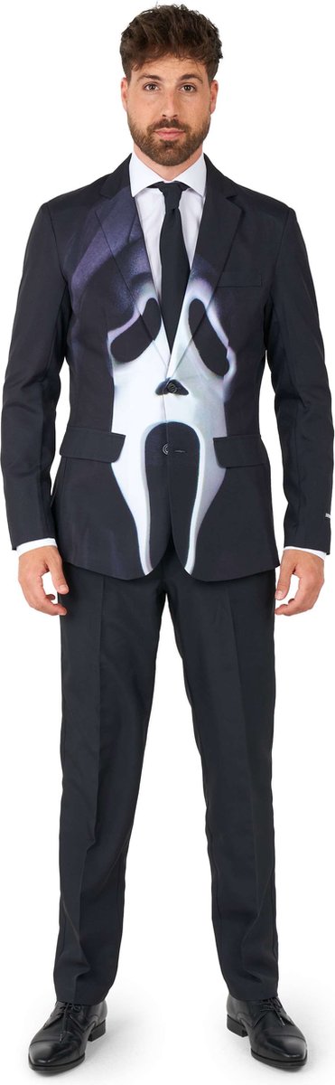 Suitmeister Ghostface Kostuum - Herenkostuum - Halloween - Inclusief Pantalon, Blazer en Stropdas - Zwart - Maat L