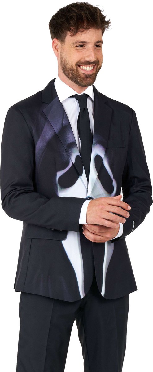 Suitmeister Ghostface Kostuum - Herenkostuum - Halloween - Inclusief Pantalon, Blazer en Stropdas - Zwart - Maat S