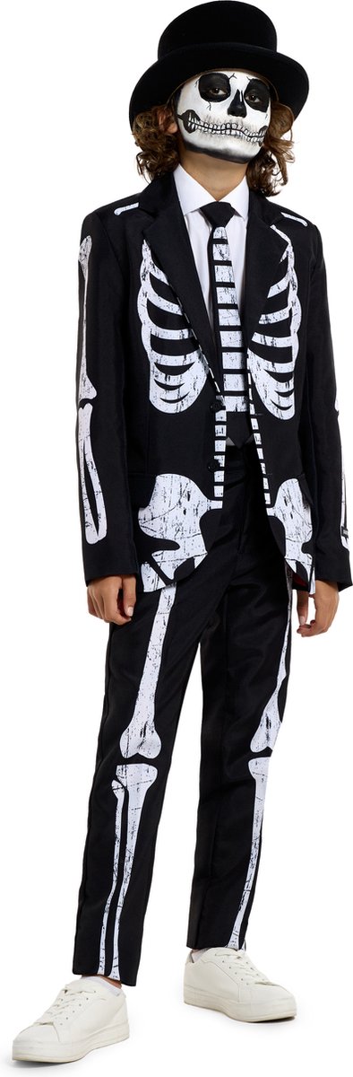 Suitmeister Skelet Kostuum - Jongens Halloween Skeleton Outfit - Zwart - Horror - 10-12 jaar - Maat L