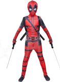 Super hero Marvel Deadpool verkleedkostuum + masker voor kinderen - maat M 110-120 cm - Carnaval, Halloween en verjaardag pak kids suit