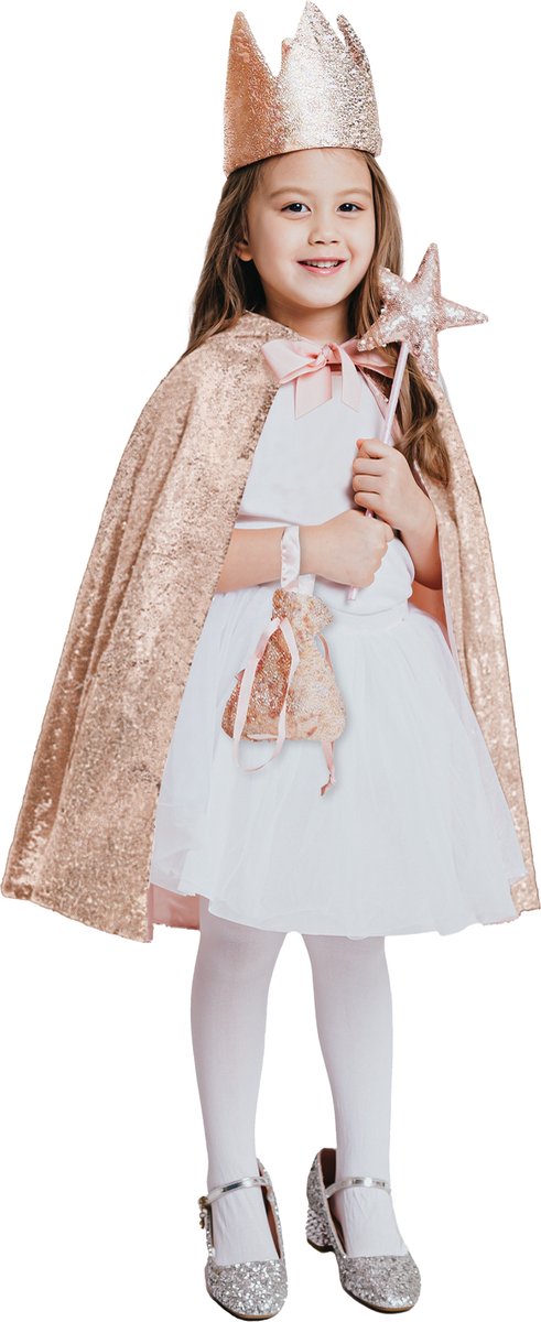 Vegaoo - Roze gouden prinsessencape en accessoires voor kinderen