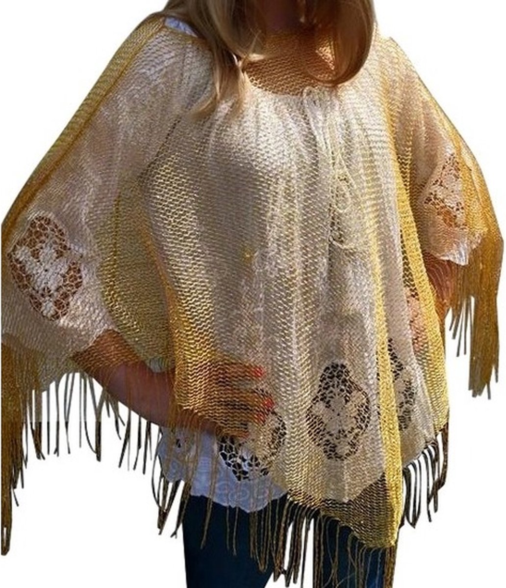 Verkleed visnet poncho/omslagdoek/stola - Dames - Goud - Carnaval party kleding