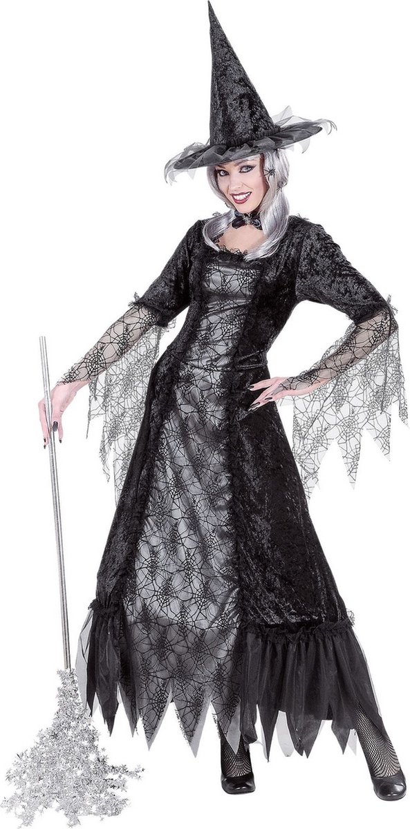 Verkleedkostuum heks met spinnenweb dames Halloween outfit - Verkleedkleding - Large