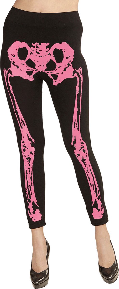 WIDMANN - Fluo roze skelet legging voor vrouwen - L / XL