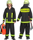 Widmann - Brandweer Kostuum - Brandweerman Feuerwehr Huizenhoge Vlammen - Jongen - Geel, Zwart - Maat 116 - Carnavalskleding - Verkleedkleding