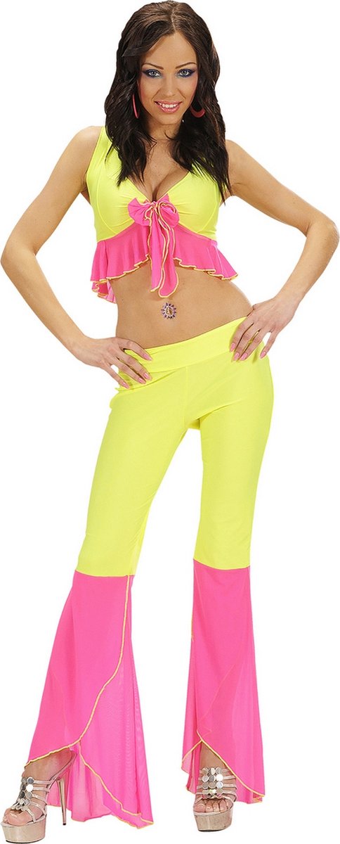 Widmann - Brazilie & Samba Kostuum - Samba Top En Broek Neon Geel-Roze Colors Kostuum Vrouw - Geel, Roze - Medium - Carnavalskleding - Verkleedkleding