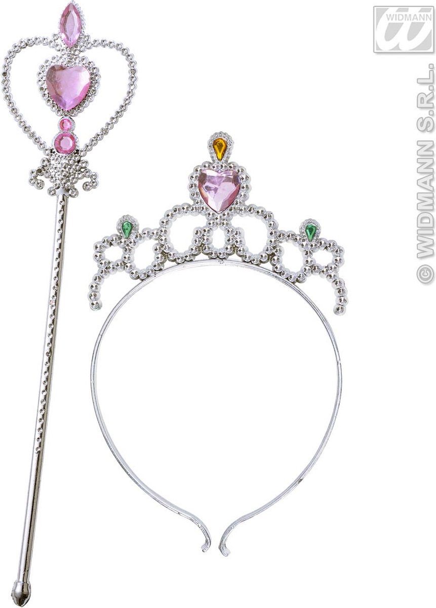 Widmann - Diadeem Met Toverstaf - Roze, Zilver - Carnavalskleding - Verkleedkleding