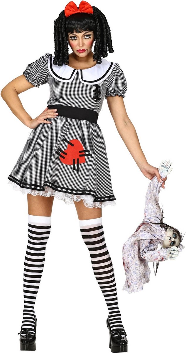 Widmann - Enge Living Dead Doll Pop - Vrouw - Zwart / Wit - Large - Halloween - Verkleedkleding