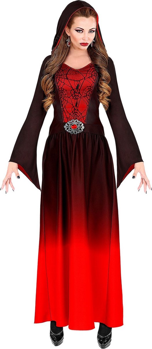 Widmann - Gotisch Kostuum - Rode Gotische Meesteres Van De Nacht - Vrouw - Rood, Zwart - XS - Halloween - Verkleedkleding