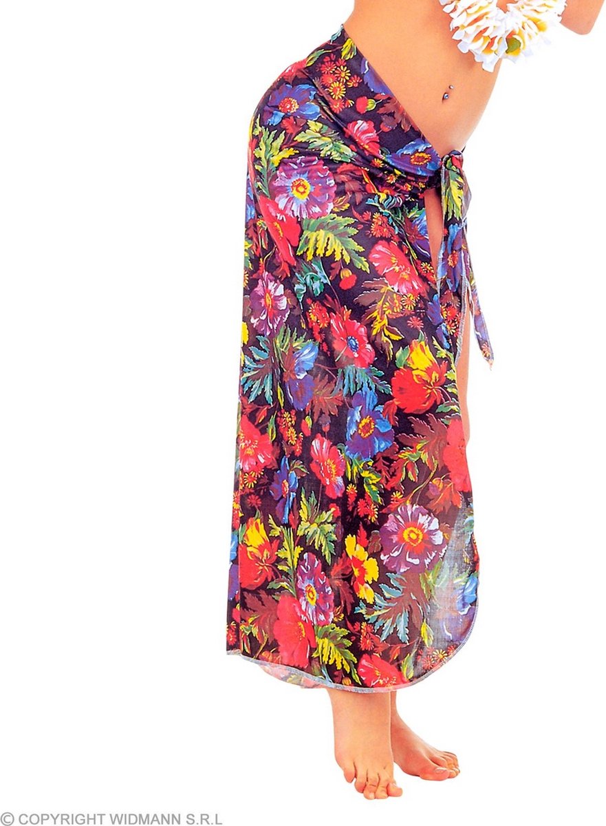 Widmann - Hawaii & Carribean & Tropisch Kostuum - Omslagdoek Hawaii Beach Flower Furie Vrouw - Zwart, Multicolor - One Size - Carnavalskleding - Verkleedkleding