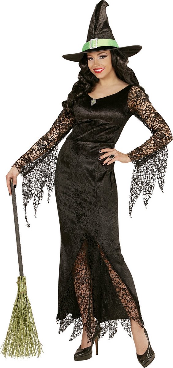 Widmann - Heks & Spider Lady & Voodoo & Duistere Religie Kostuum - Ms Everblack Heks - Vrouw - Zwart - Small - Halloween - Verkleedkleding