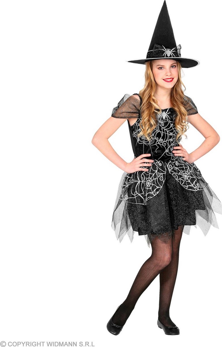 Widmann - Heks & Spider Lady & Voodoo & Duistere Religie Kostuum - Spinnen Heks Spinderwebba - Meisje - Zwart - Maat 116 - Halloween - Verkleedkleding